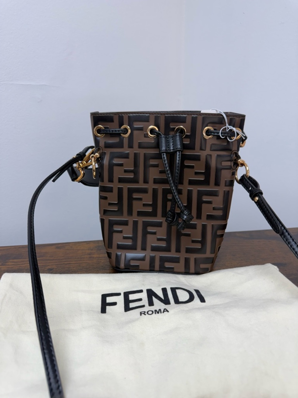Fendi Brown and Black FF Logo Bucket Crossbody
